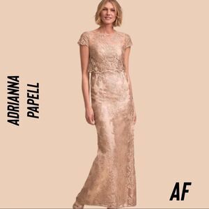ADRIANNA PAPELL MOTHER OF THE BRIDE GOLD LACE GOWN NWT NEW SIZE 4